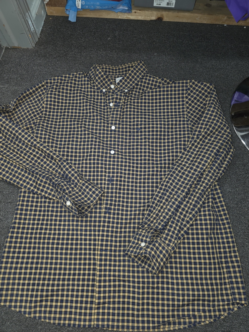 Dockers Men's Navy and Tan Plaid Button-Down Shirt